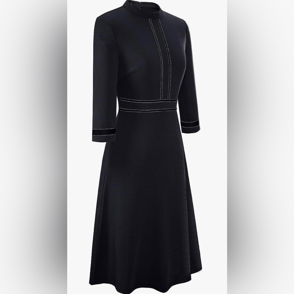 HOMEYEE Women's Chic Crew Neck 3/4 Sleeve Party Homecoming Aline Dress - Picture 3 of 4